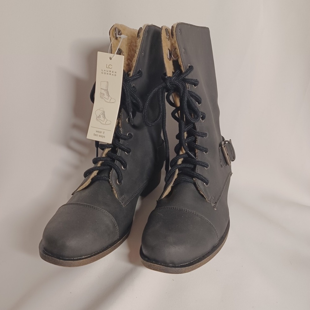 LC Lauren Conrad Reese Black Womens 7.5M Combat Boots Edgy Streetwear Grunge
